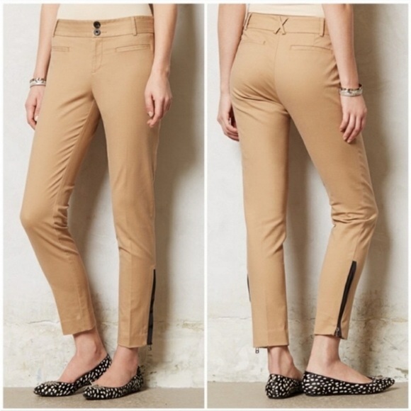 Anthropologie Cartonnier Ankle Zip Charlie Trouser Pants Tan Khaki Size 14 - Picture 3 of 12